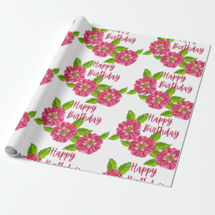 3 rosa Geburtstagsblumen Geschenkpapier