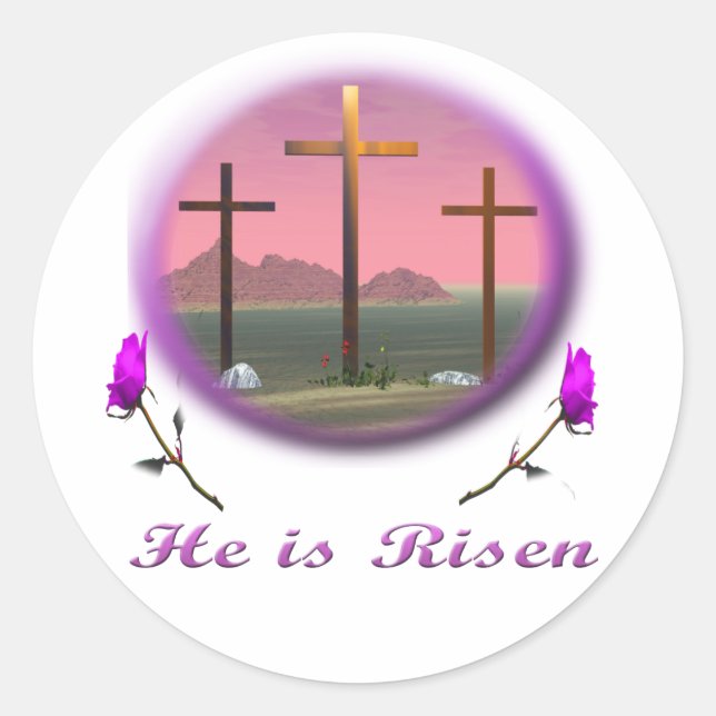 3 Rosa Kreuze Christliche Geschenke Runder Aufkleber (Vorderseite)