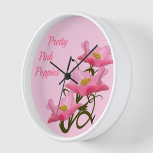 3 rosa Mohnblumen-Blumen kundenspezifische Girly Uhr