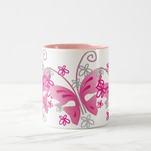 3 rosa Schmetterlinge Zweifarbige Tasse