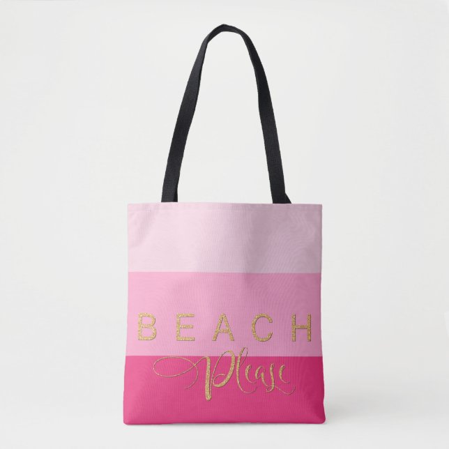 3 Rosa Streifen Strand Bitte Gold Glitzer Tasche (Vorderseite)