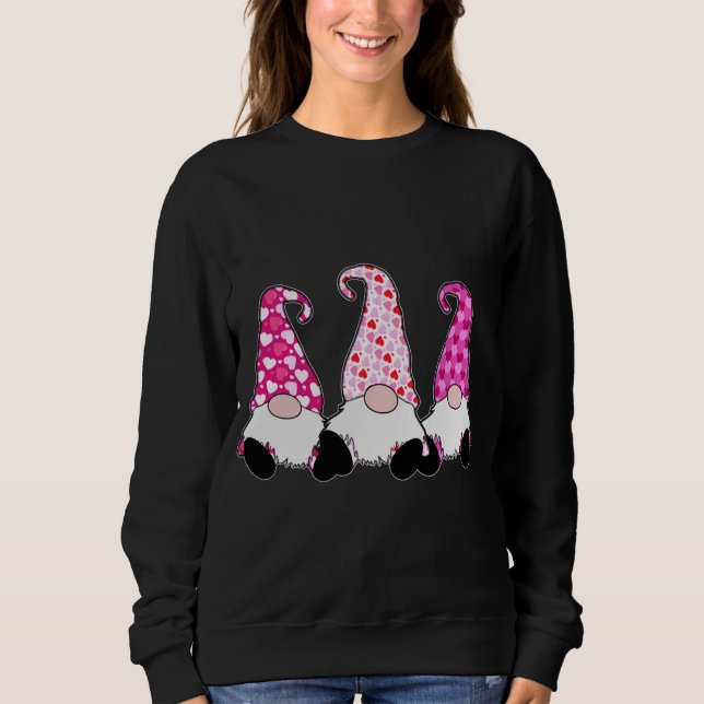 3 Rosa Valentine Gnomes Niedliche Elfen Herz Liebe Sweatshirt (Vorderseite)