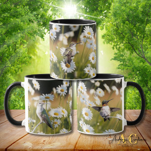 3 Rubinkehlkolibris "Auf einem Feld mit Gänseblümc Tasse