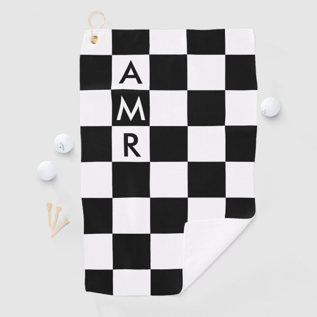 3 Schwarz-weißes Prüfmuster für das erste Monogram Golfhandtuch (Insitu)