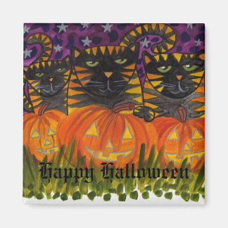 3 schwarze Katzen und ihre Kürbis Happy Halloween  Magnet