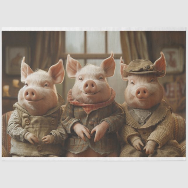 3 Schweine in Business Suites Decoupage Seidenpapier (Vorderseite)