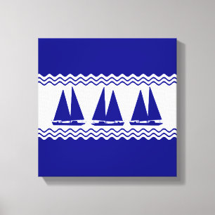 3 Segelboote in blau-weißer Küstendekoration Leinwanddruck
