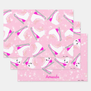 3 SET Personalisiertes Eis Skaten-Muster rosa Gesc Geschenkpapier Set