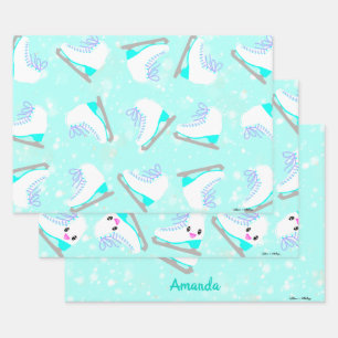 3 SET Personalisiertes Eis Skaten Patterns Blue Gi Geschenkpapier Set