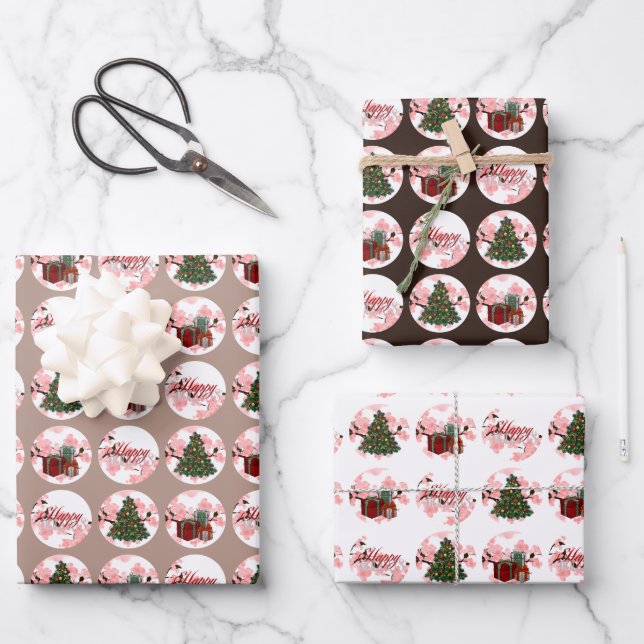 3 Set Weihnachtswrapper Geschenkpapier Set (Vorderseite)