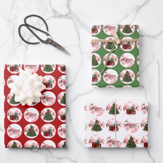3 Set Wrapping Holiday Wrapping Paper Geschenkpapier Set (Vorderseite)