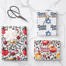 3 Shanah Tovah-Umhüllungsblätter Geschenkpapier Set