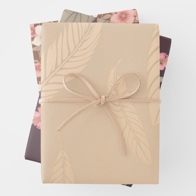 3 Sheet Feather & Flower Wrapping Paper Geschenkpapier Set (Beispiel)