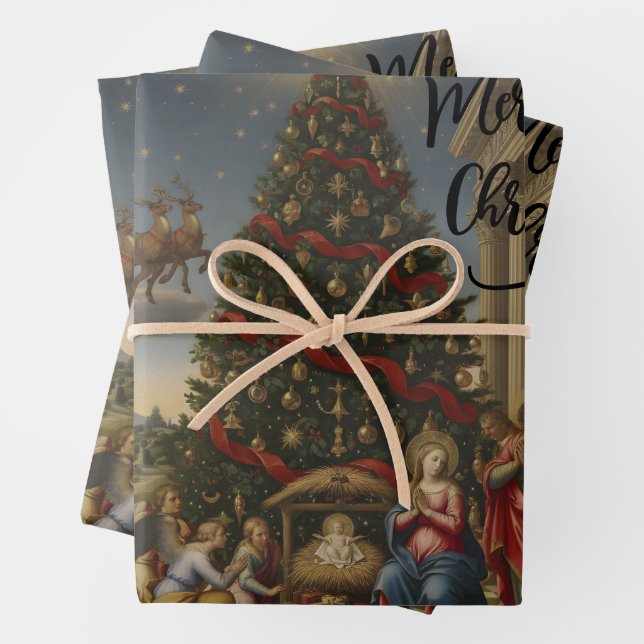 3-Sheet Nativity Santa Christmas Gift Wrap Geschenkpapier Set (Beispiel)