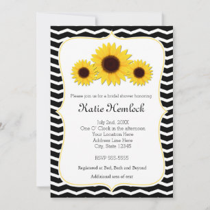 3 Sonnenblumen Schwarz & Weiß Chevron-Einladung Einladung