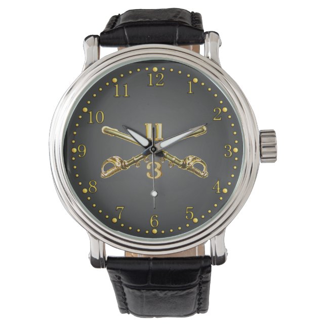 3. Sqdn. 11. ACR Brass Crossed Sabers Watch Armbanduhr (Vorderseite)