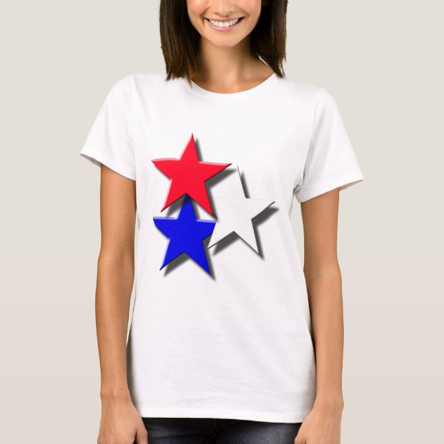 3 Sterne, Rot, Weiß und Blau T-Shirt (Vorderseite)
