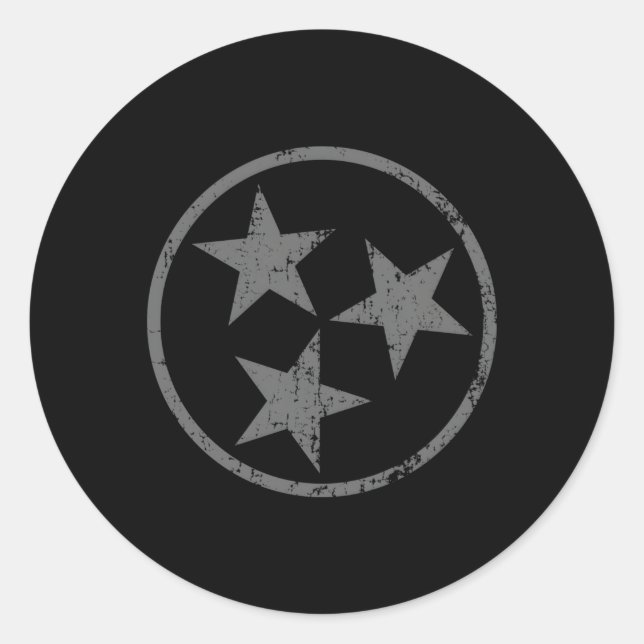 3-Sterne-Tn-Fahne Distressive Graue Tennessee Staa Runder Aufkleber (Vorderseite)