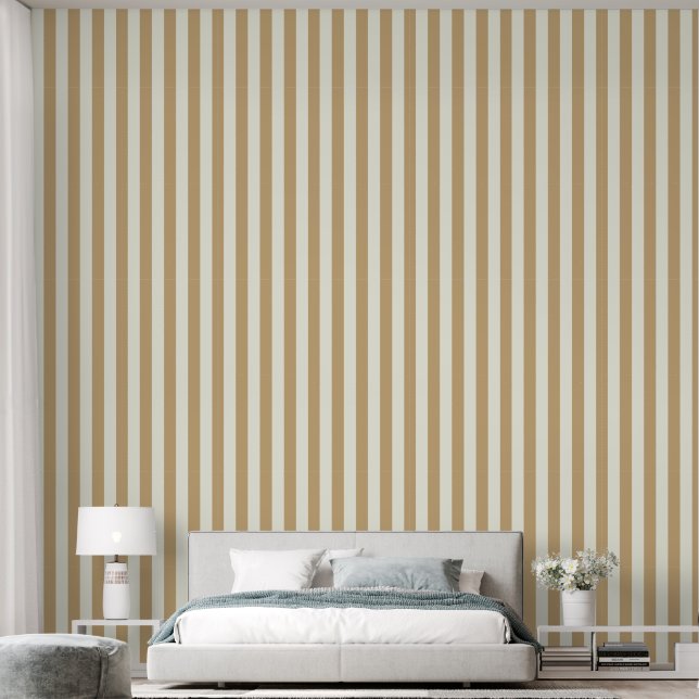 3" Stripe Earthy Musted Gold & Ivory White Tapete (Schlafzimmer)