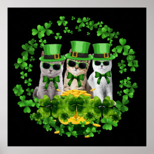 3 Süße Drei Katzen St Patrick Geschenk Kitty Irisc Poster