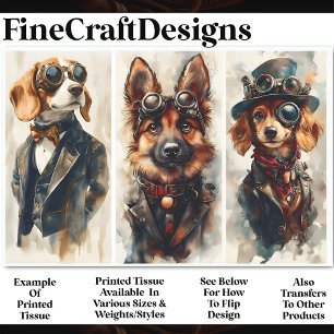 3 Süße Steampunk Hunde Gruppe 3 CB6 Decoupage Seidenpapier