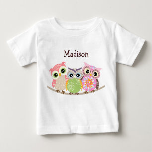 3 T-shirts mignons et colorés de bébé de hiboux