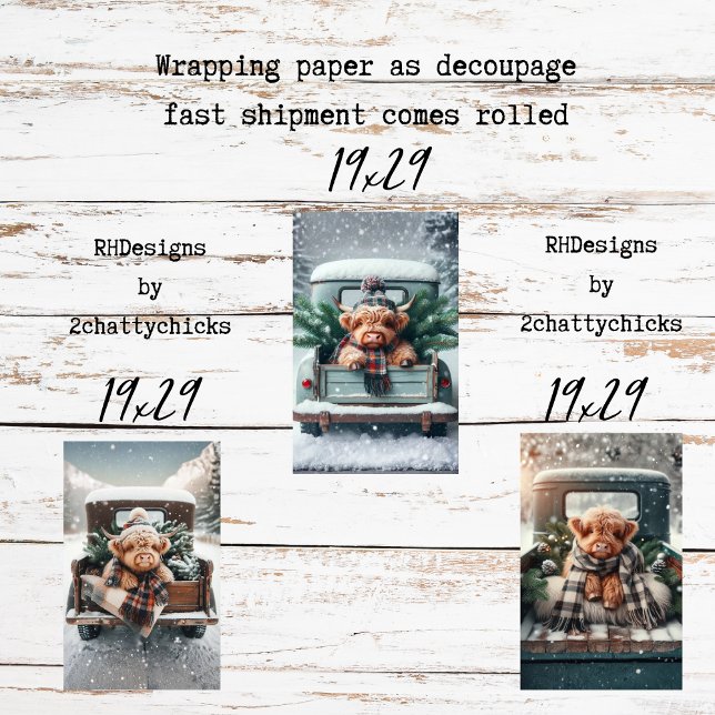 3-teiliges Geschenkpapier Decoupage Highland-Kuh Set (Von Creator hochgeladen)
