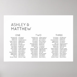 3 Tische 102 Gäste Moderne Hochzeitskarte Poster