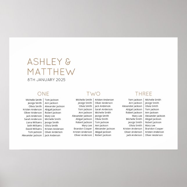 3 Tische 72 Gäste Moderne Hochzeitskarte Poster (Vorne)