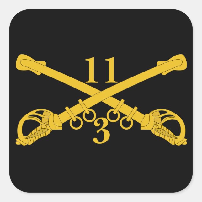 3. Truppe 11. Cavalry Regiment Quadratischer Aufkleber (Vorderseite)
