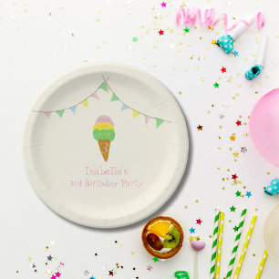 3 Tüten Spaß 3. Geburtstags-Eiscreme-Party Pappteller