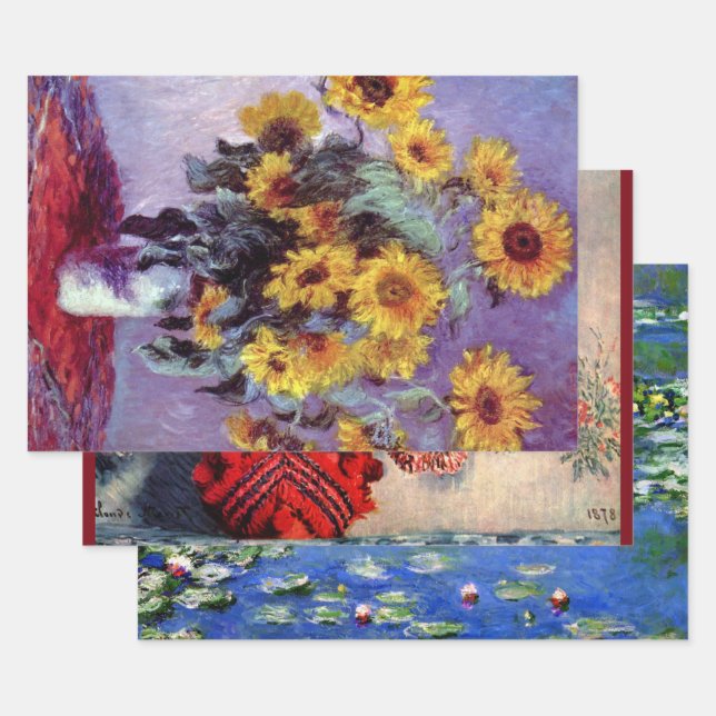 3 Verschiedene Blume Gemälde von Claude Monet Wrap Geschenkpapier Set (Set)