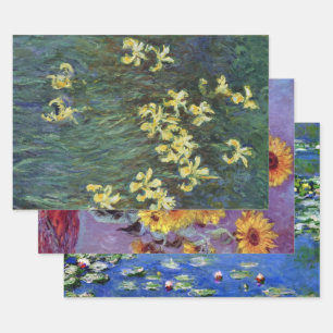3 verschiedene Blumenbilder von Claude Monet Geschenkpapier Set
