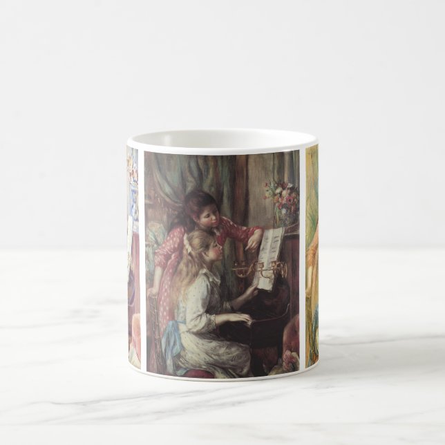 3 verschiedene junge Mädchen am Piano von Renoir Kaffeetasse (Mittel)