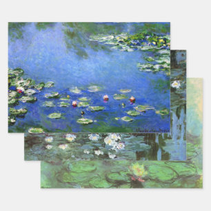 3 verschiedene Seerosen-Blumen von Claude Monet Geschenkpapier Set