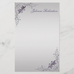3 Verzierte Lila Silberblumen-Wirbel - Stationieru Briefpapier