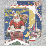 3 Vintage Santas aus Twas Night Before Christmas Geschenkpapier Set<br><div class="desc">3 verschiedene Vintage Illustrationen zu Weihnachtsfeiern aus dem Geschichtenbuch "Das war die Nacht vor Weihnachten". Das erste Design ist die Cover-Kunst mit einem fröhlichen Weihnachtsmann, der den Kamin hinunter klettert, mit einem Sack voller Spielsachen an Heiligabend mit hellen, funkelnden, gelben Sternen am Himmel. Das mittlere Design ist der Weihnachtsmann im...</div>
