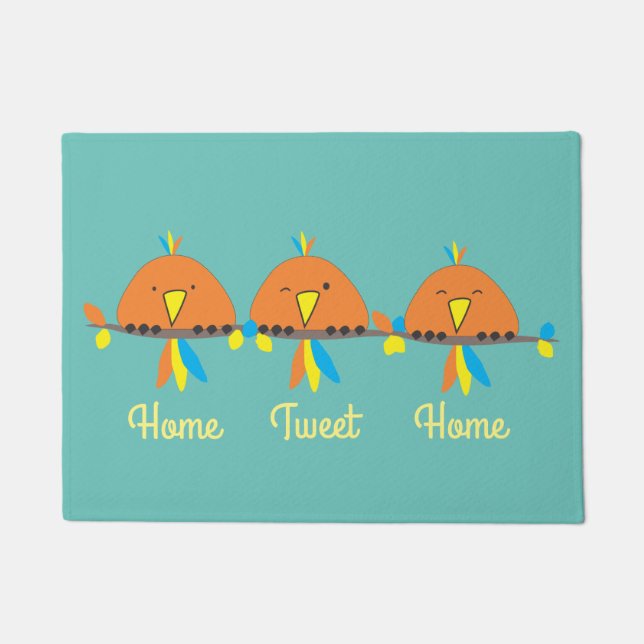 3 Vögel auf einer Wire Zuhause Getweetet Zuhause Fußmatte (Vorderseite)