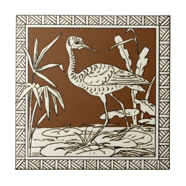 3 von 12 Repro 1880s Minton Mocha Birds Series Fliese (Vorderseite)