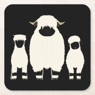 3 Wallis Black Nose Shee in einer Row Rechteckiger Pappuntersetzer