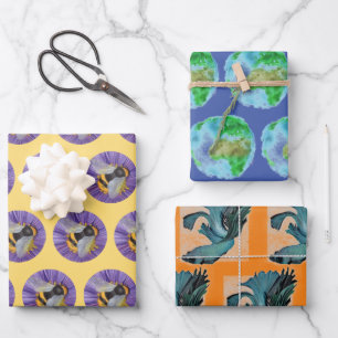 3 Wasserfarben Hummel Erde Betta Fisch Geschenkpapier Set