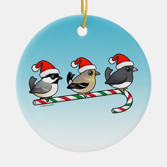 3 Weihnachtssingvögel Keramikornament (Vorne)