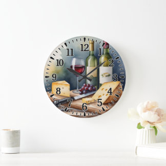 #3 Wein und Käse Große Wanduhr