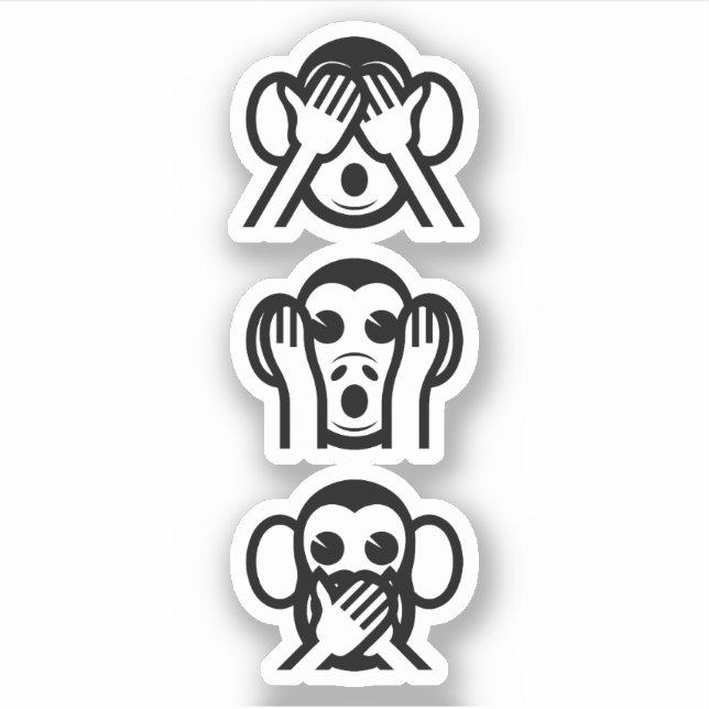 3 Weiße Affen Emoji Aufkleber (Vorderseite)