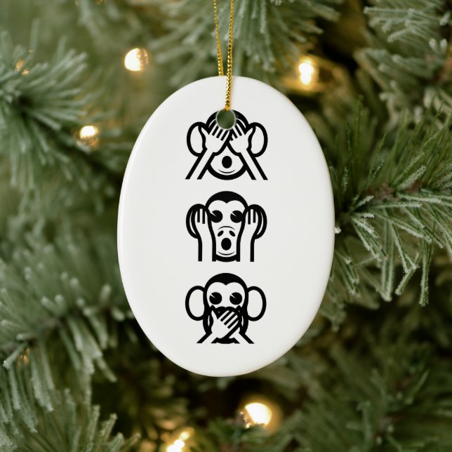 3 Weiße Affen Emoji Keramik Ornament (Baum)
