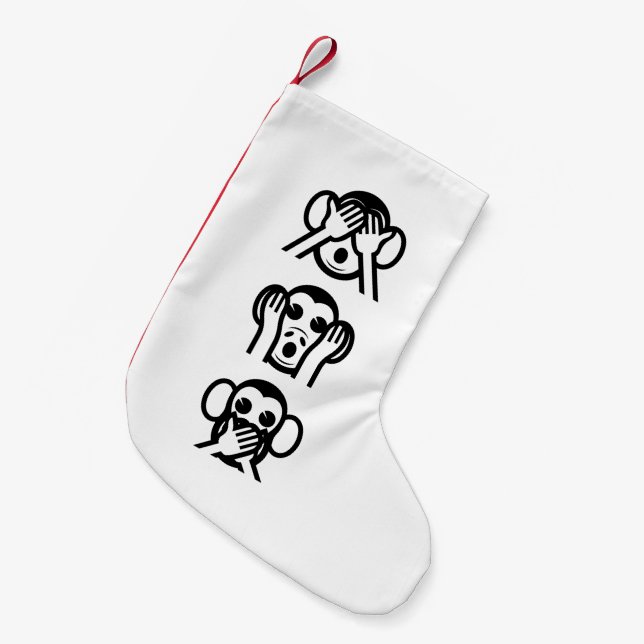 3 Weiße Affen Emoji Kleiner Weihnachtsstrumpf (Vorderansicht (hängend))