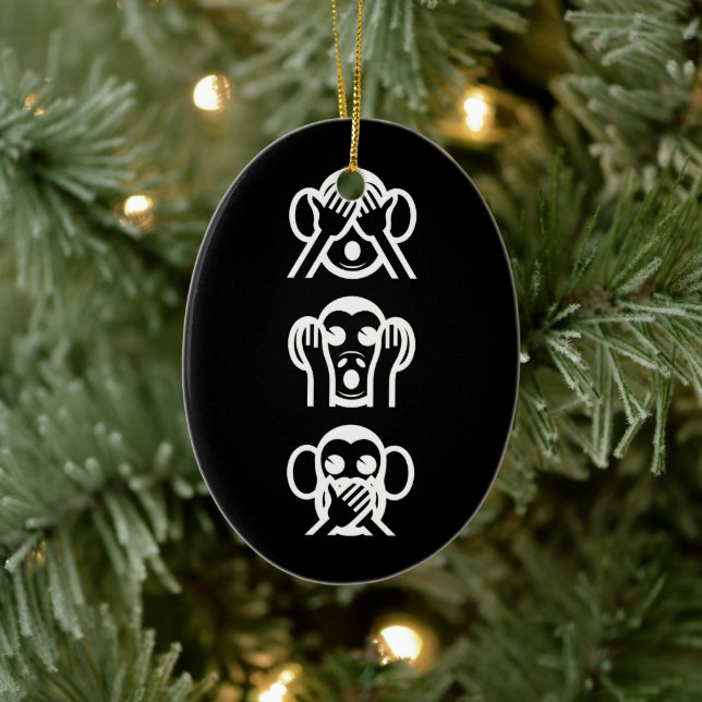 3 Weiße Affen Emoji Kleiner Weihnachtsweih Strumpf Keramik Ornament (Baum)