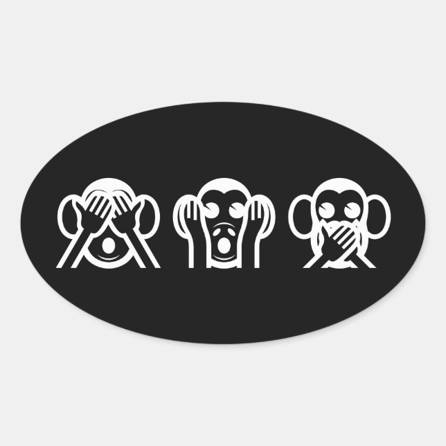 3 Weiße Affen Emoji Ovaler Aufkleber (Vorderseite)