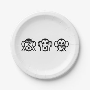 3 Weiße Affen Emoji Pappteller