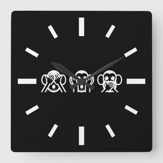 3 Weiße Affen Emoji Quadratische Wanduhr (Vorderseite)